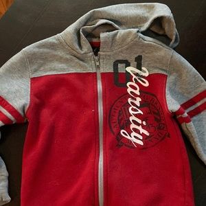 Light weight Varsity Themed Red zip down sweatshirt